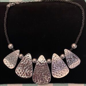 Lia Sophia Silver Crescent Necklace with Textured Finish